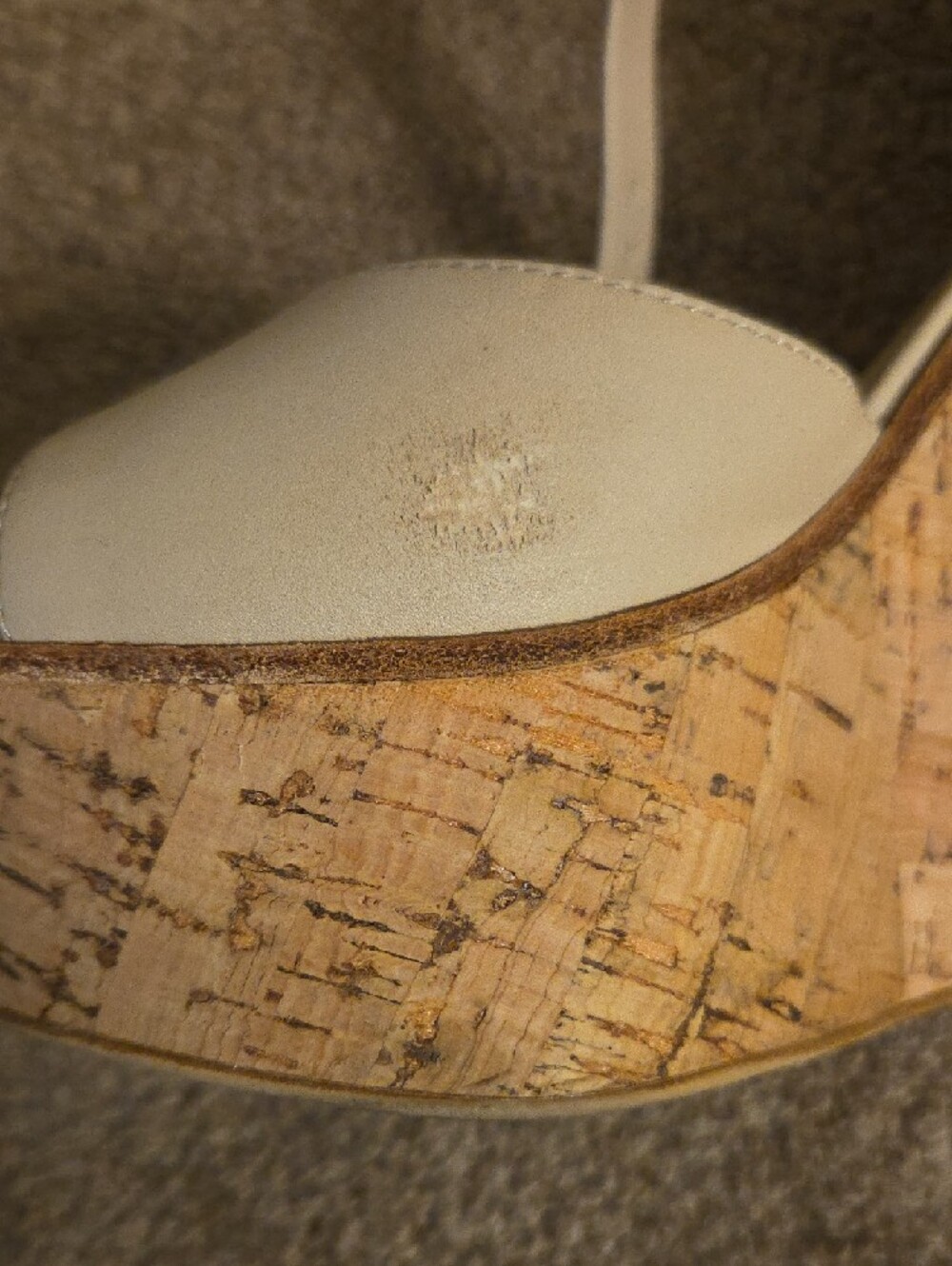 Aldo Cream Leather Cork Wedge Sandals with Slingback Strap - Picture 9 of 9